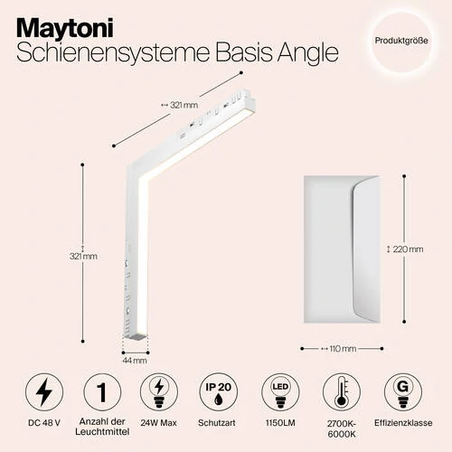 Трековый светильник Магнитная трековая система 23мм EXILITY Basis Angle, LED 24W, Белый (Maytoni Technical, TR102-24W-DS-W) - Amppa.ru