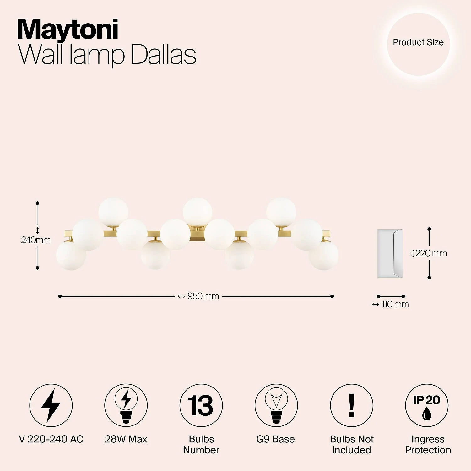 Бра Modern Dallas, 13xG9 Золото, Белый (Maytoni, MOD547WL-13BS) - Amppa.ru