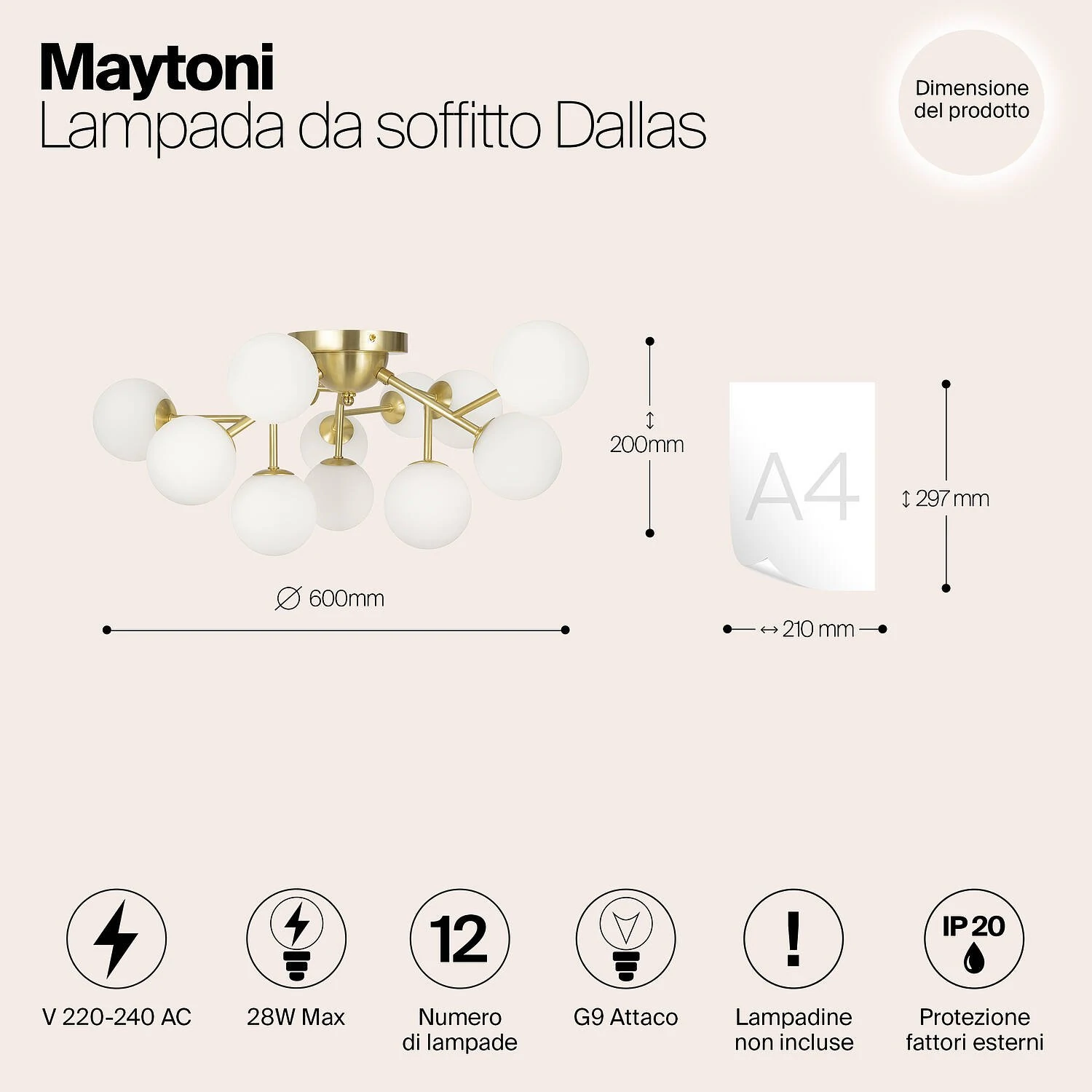 Потолочный светильник Modern Dallas, 12xG9 Золото, Белый (Maytoni, MOD545CL-12BS) - Amppa.ru