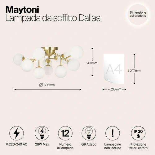 Потолочный светильник Modern Dallas, 12xG9 Золото, Белый (Maytoni, MOD545CL-12BS) - Amppa.ru