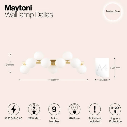 Бра Modern Dallas, 9xG9 Золото, Белый (Maytoni, MOD547WL-09BS) - Amppa.ru