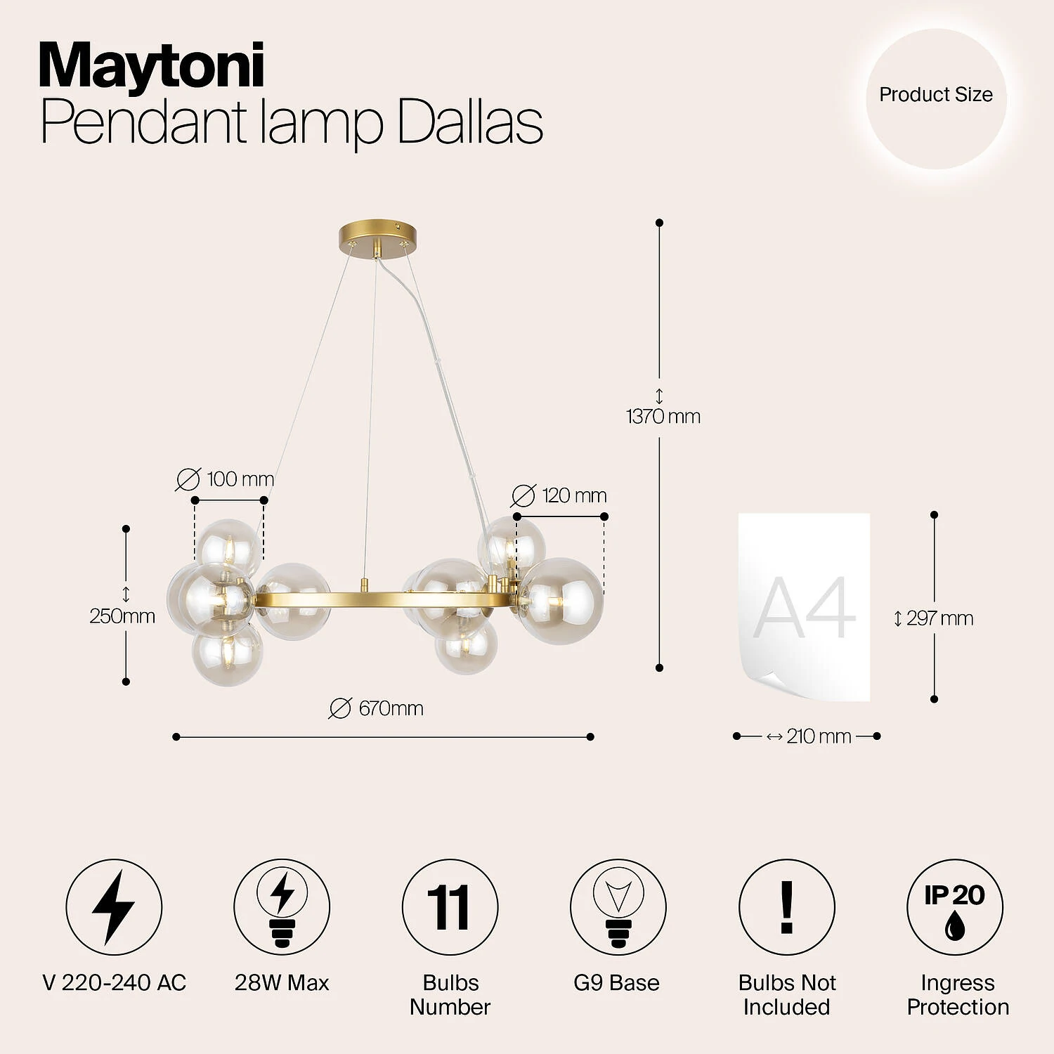 Подвесной светильник Modern Dallas, 11xG9 Золото, Янтарный (Maytoni, MOD545PL-11G) - Amppa.ru