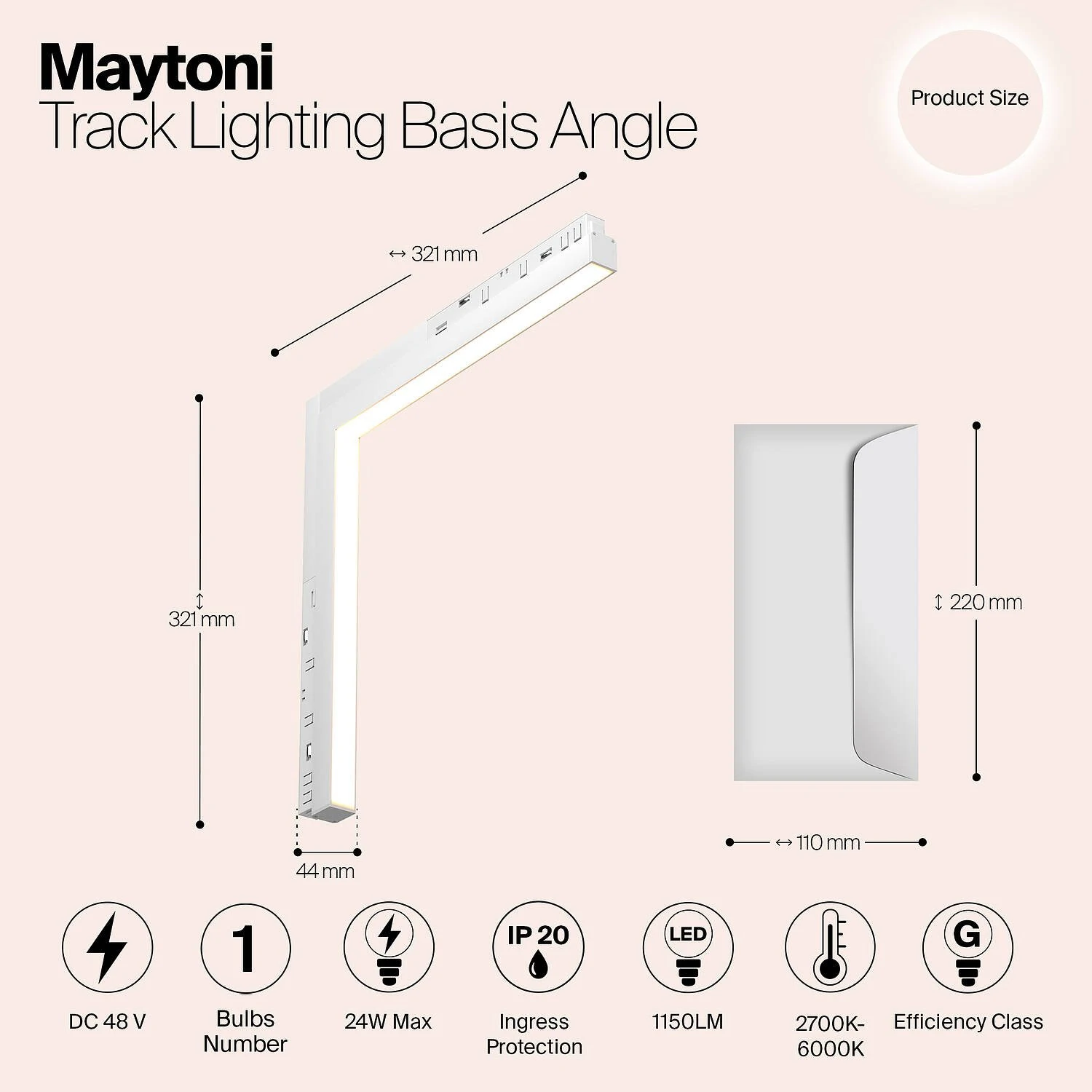 Трековый светильник Магнитная трековая система 23мм EXILITY Basis Angle, LED 24W, Белый (Maytoni Technical, TR102-24W-DS-W) - Amppa.ru