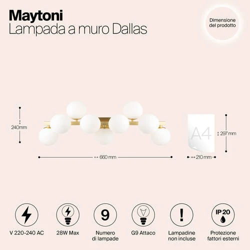 Бра Modern Dallas, 9xG9 Золото, Белый (Maytoni, MOD547WL-09BS) - Amppa.ru