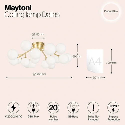 Потолочный светильник Modern Dallas, 20xG9 Золото, Белый (Maytoni, MOD545CL-20BS) - Amppa.ru