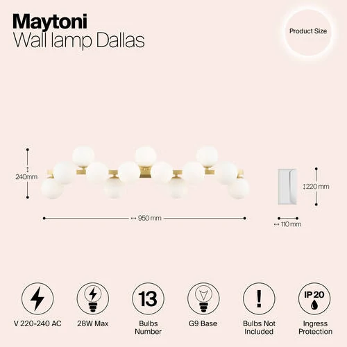 Бра Modern Dallas, 13xG9 Золото, Белый (Maytoni, MOD547WL-13BS) - Amppa.ru