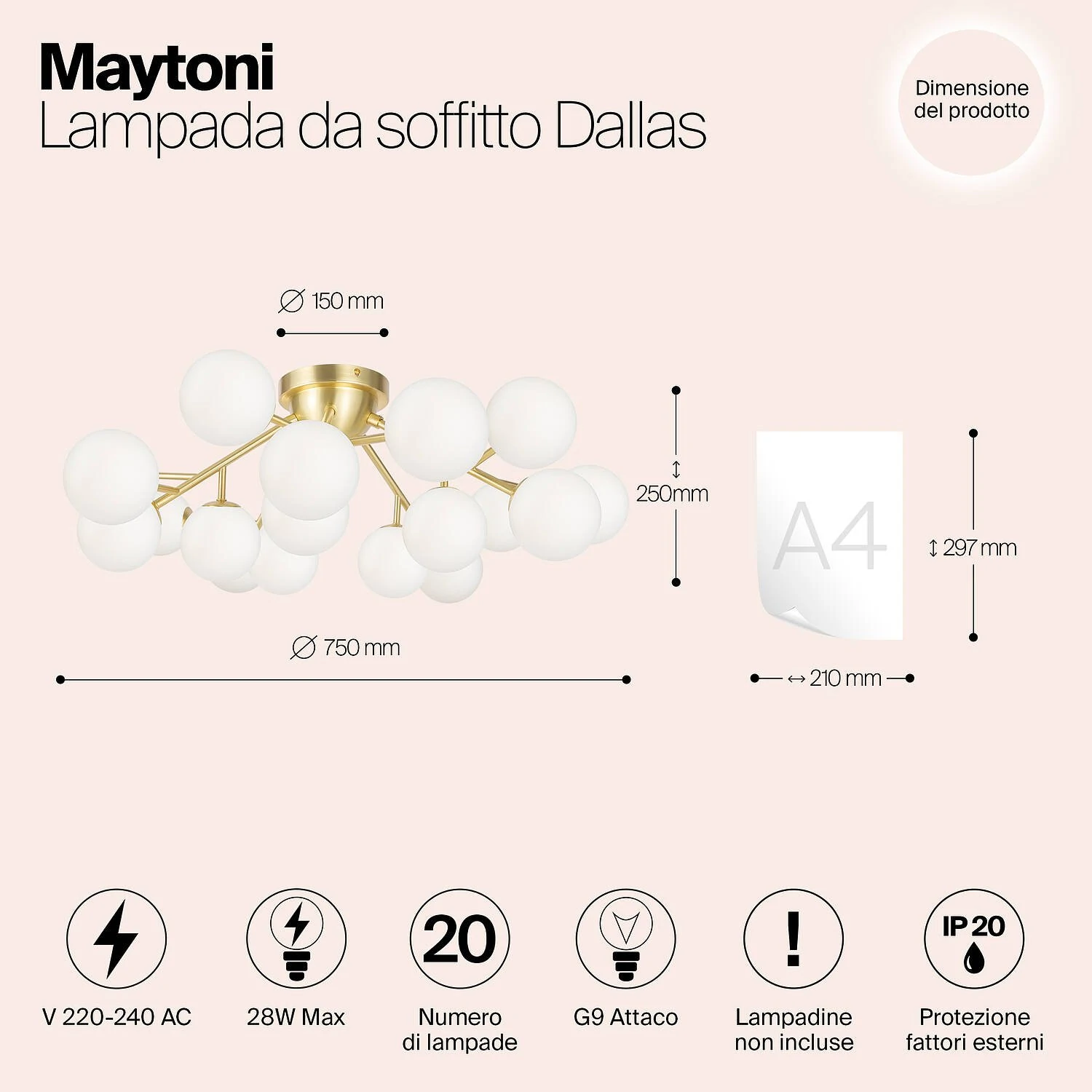 Потолочный светильник Modern Dallas, 20xG9 Золото, Белый (Maytoni, MOD545CL-20BS) - Amppa.ru