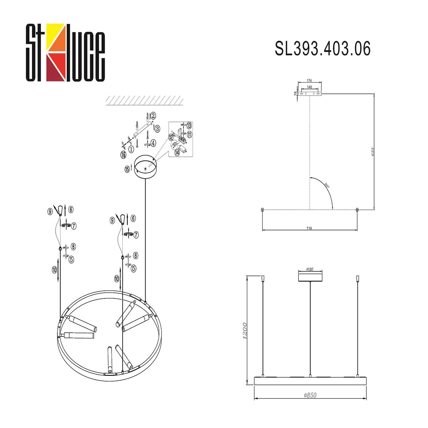 Светильник подвесной BISARIA, 6xLED, 4000K, 6W, Черный (ST LUCE, SL393.403.06) - Amppa.ru