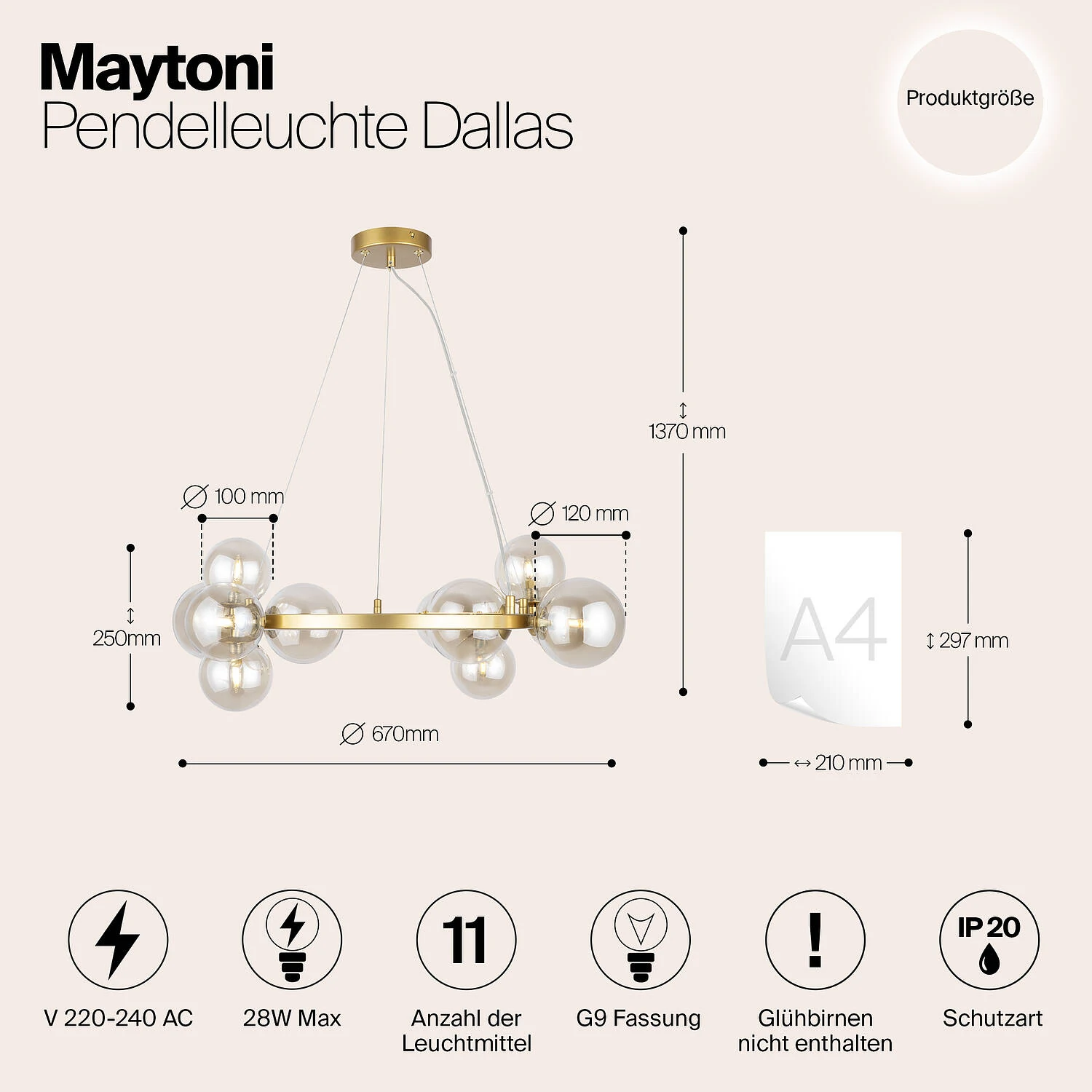 Подвесной светильник Modern Dallas, 11xG9 Золото, Янтарный (Maytoni, MOD545PL-11G) - Amppa.ru