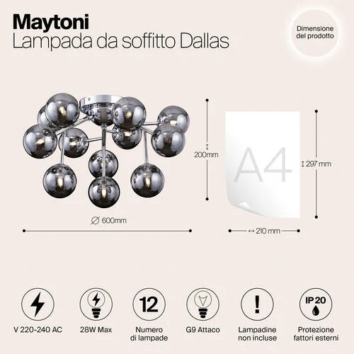 Потолочный светильник Modern Dallas, 12xG9 Хром, Дымчатый (Maytoni, MOD545PL-12CH) - Amppa.ru